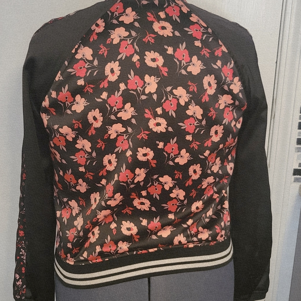 Express Floral Bomber Jacket in Black with Red and Pink Accents - Picture 6 of 6